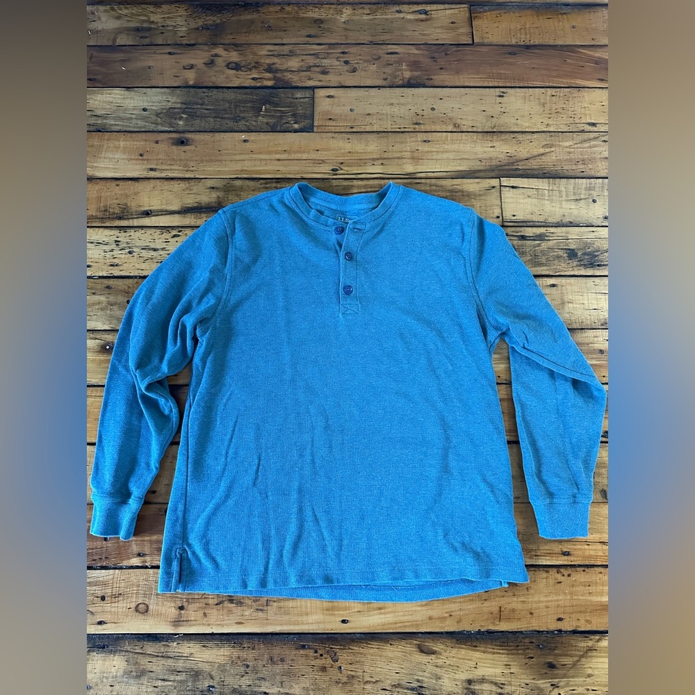 L.L. Bean Men's Long Sleeve Green/Blue mini waffle Henley